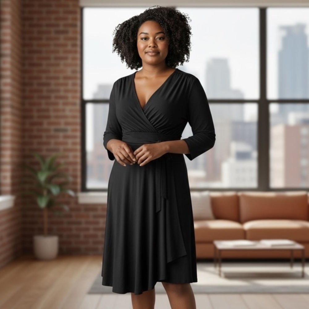 Ellen Parker Asymmetric Black Dress Size Large